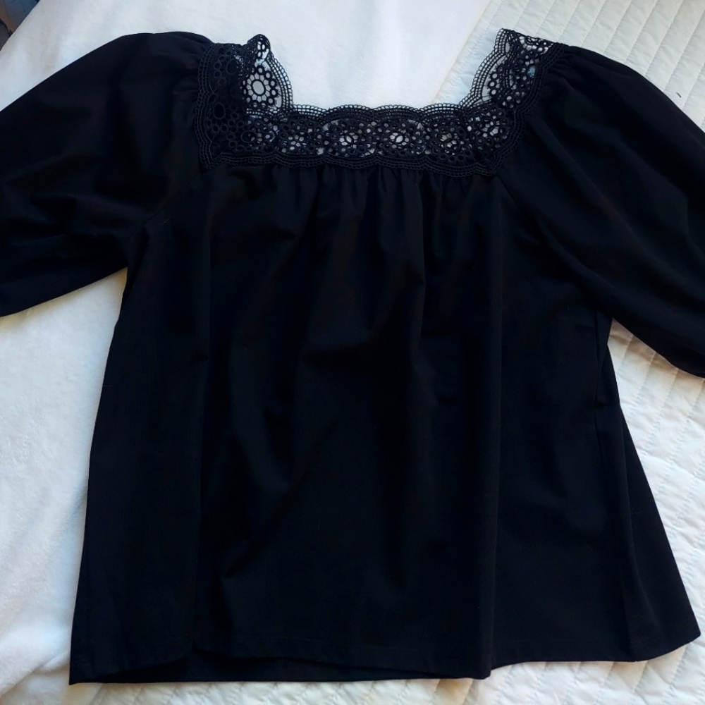 Ann taylor lace trimmed top size L. NWOT